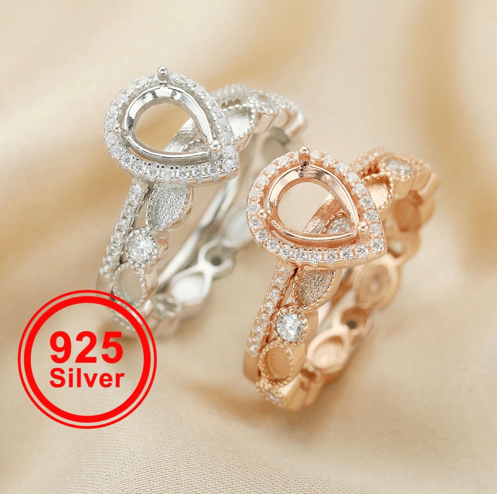 Teardrop Halo Birthstone Stacked Keepsake Ring