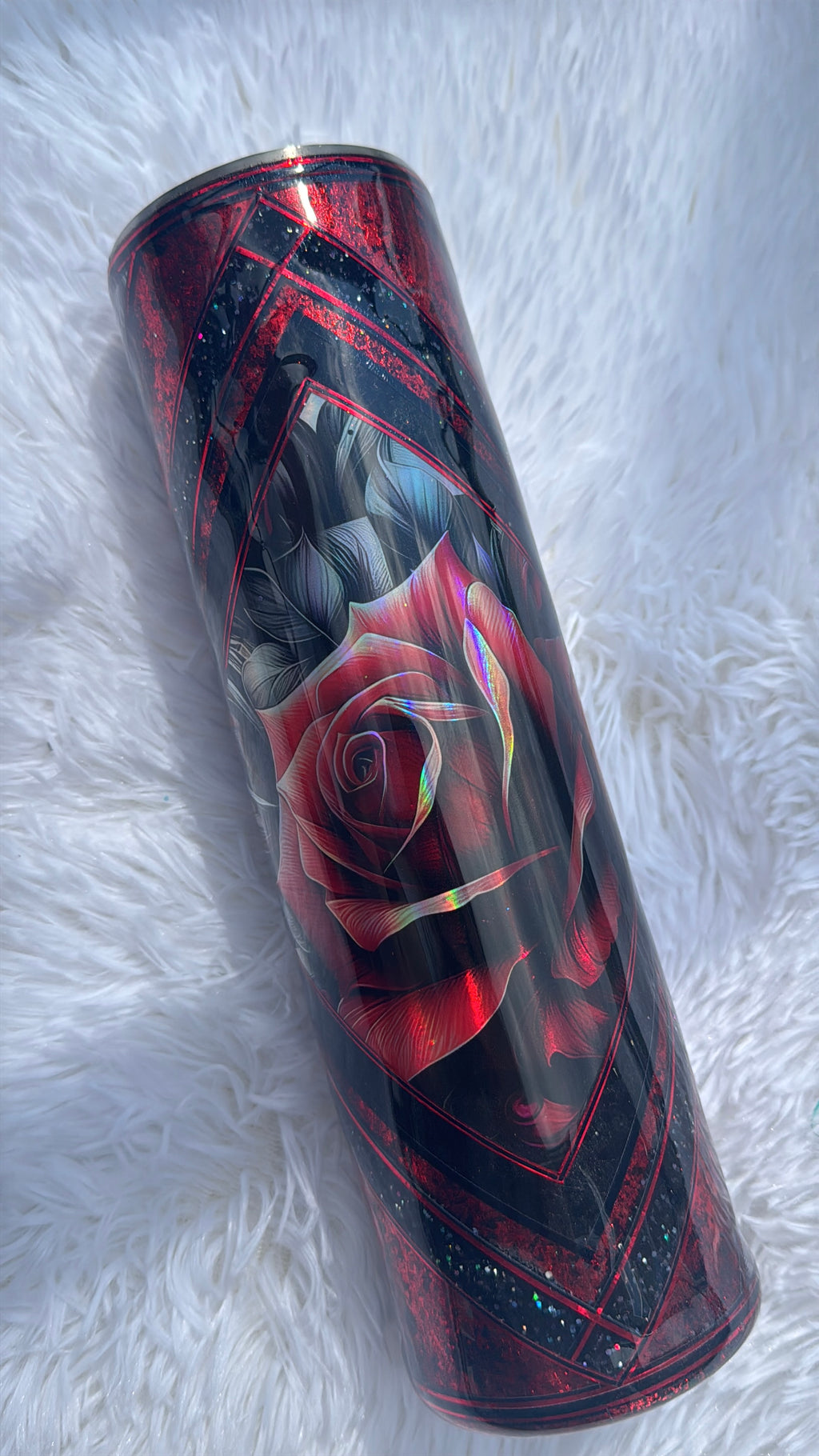 [RTS] 32oz Red & Black Holographic Rose Epoxy Tumbler