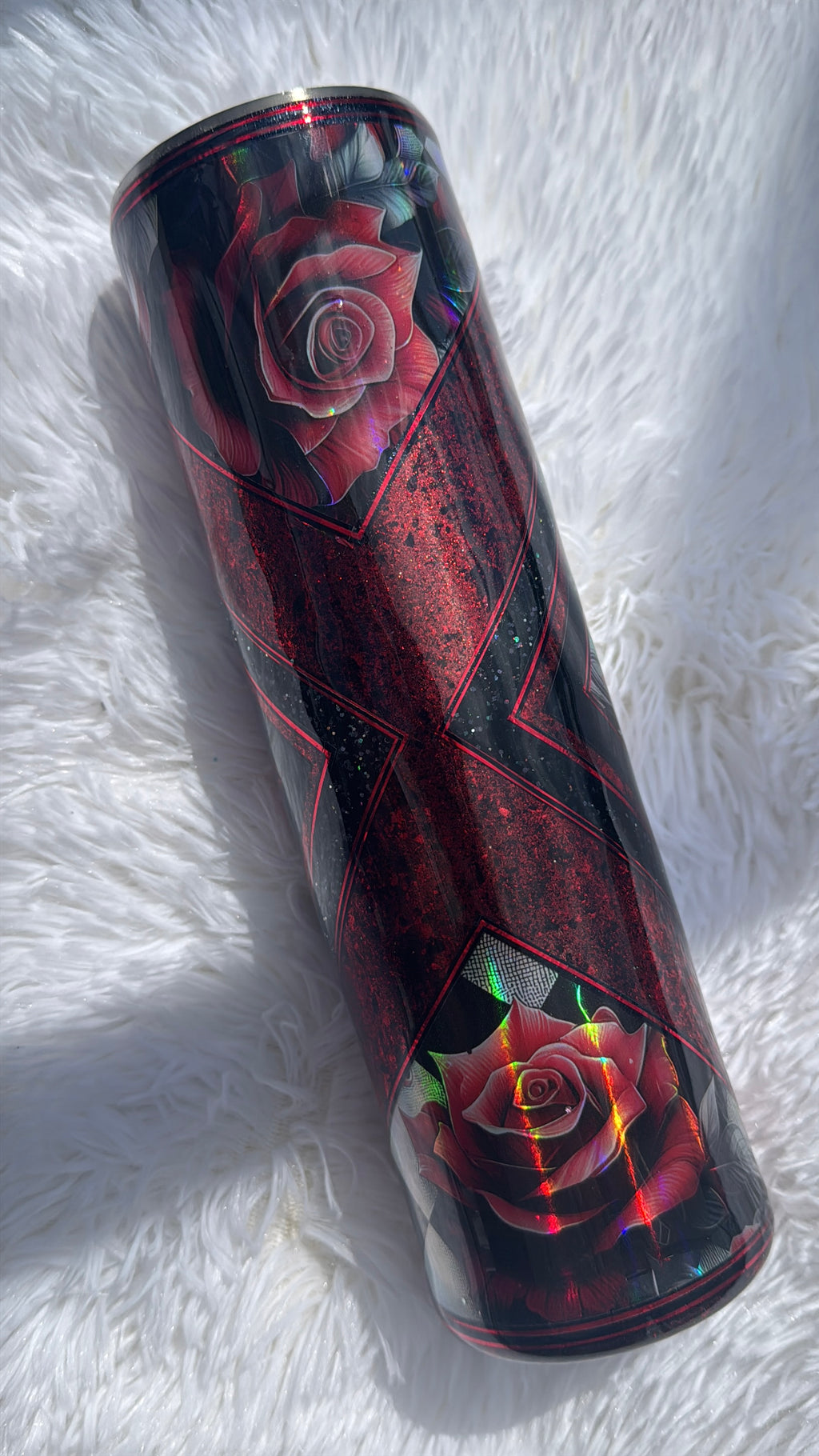 [RTS] 32oz Red & Black Holographic Rose Epoxy Tumbler