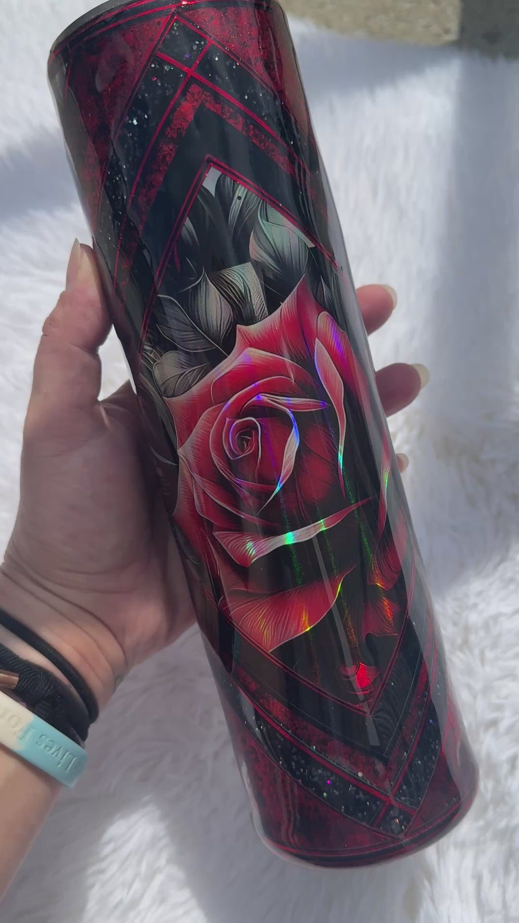 [RTS] 32oz Red & Black Holographic Rose Epoxy Tumbler